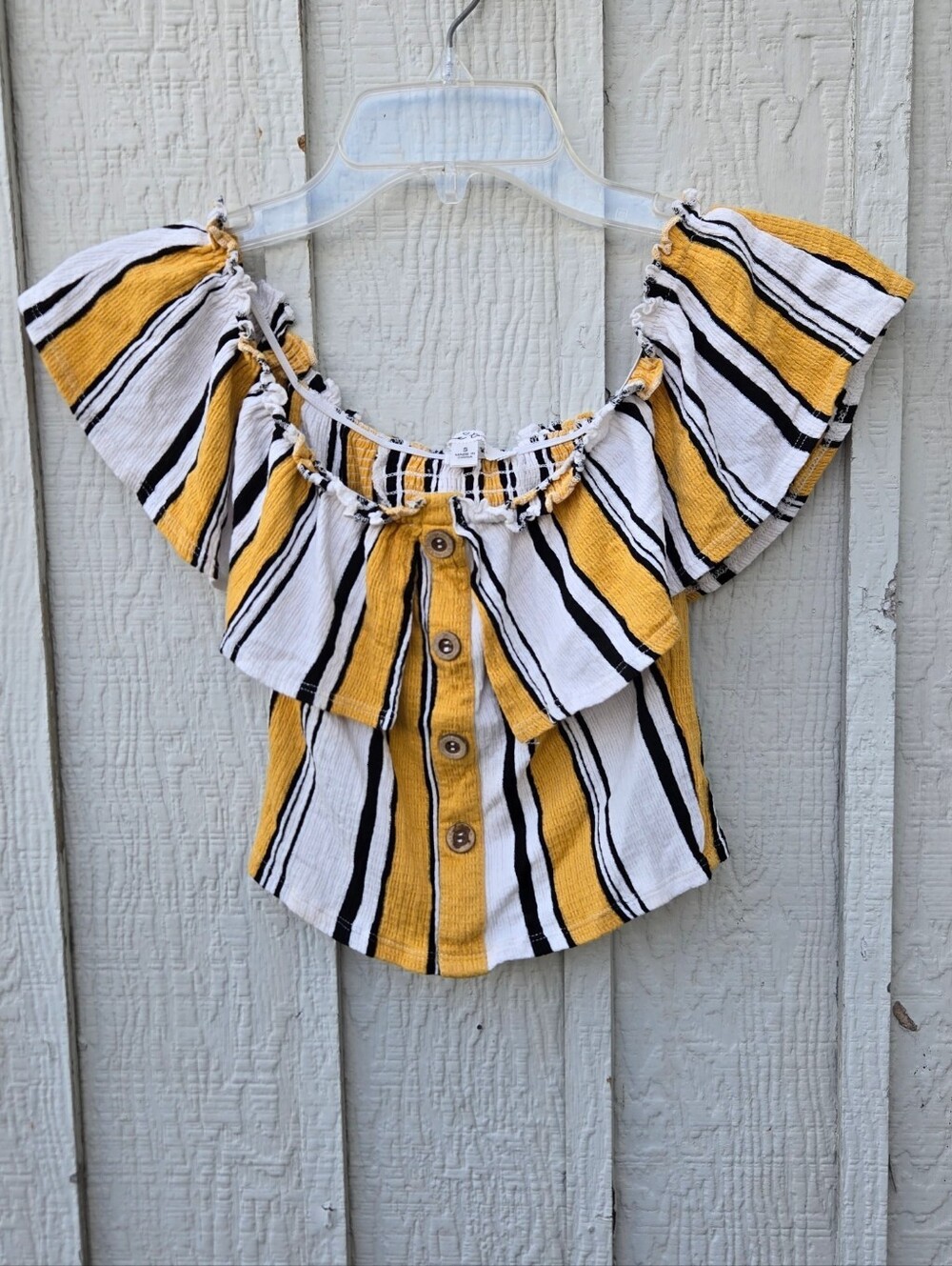 Yellow Striped Off-The-Shoulder Crop Top Size S